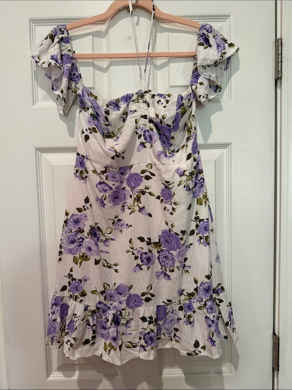 Forever 21 White Mini Dress with Lavender Rose Print
